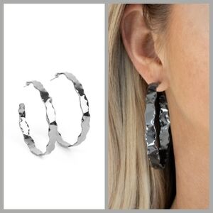 Dark Silvertone Hoop Earrings NWT